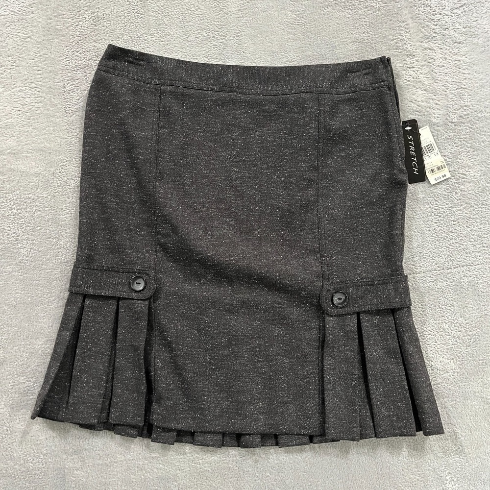 BCX Stretch Pull On ‎ Straight Career Pencil Gray Skirt Women's 13 Ruffle Zip